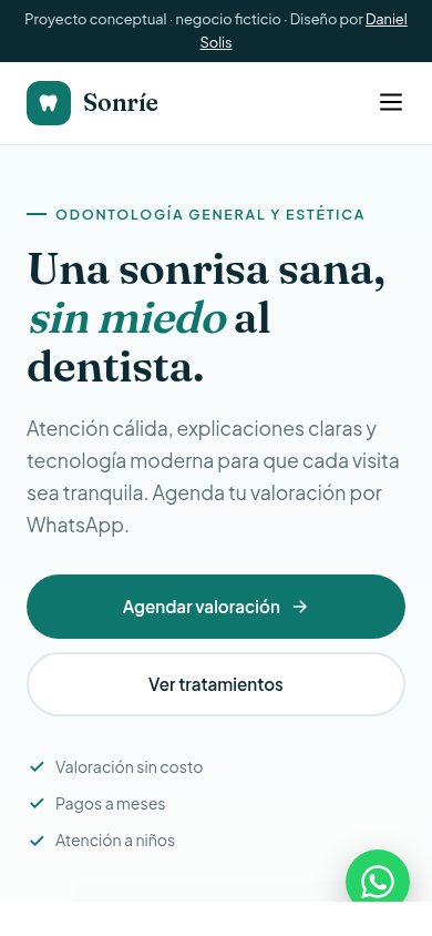 Landing de consultorio dental en celular